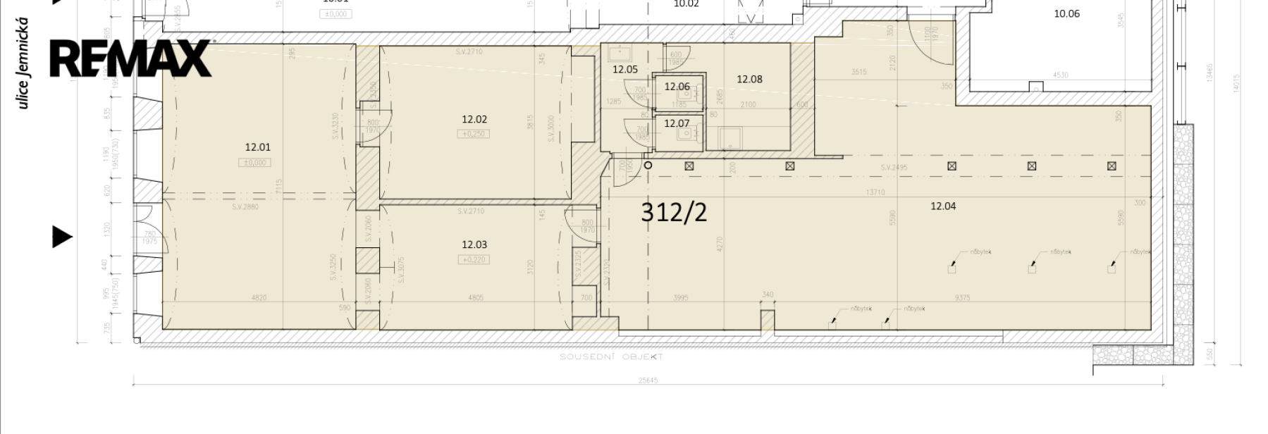 Pronájem komerčních prostor 158 m² – Praha 4, ulice Jemnická