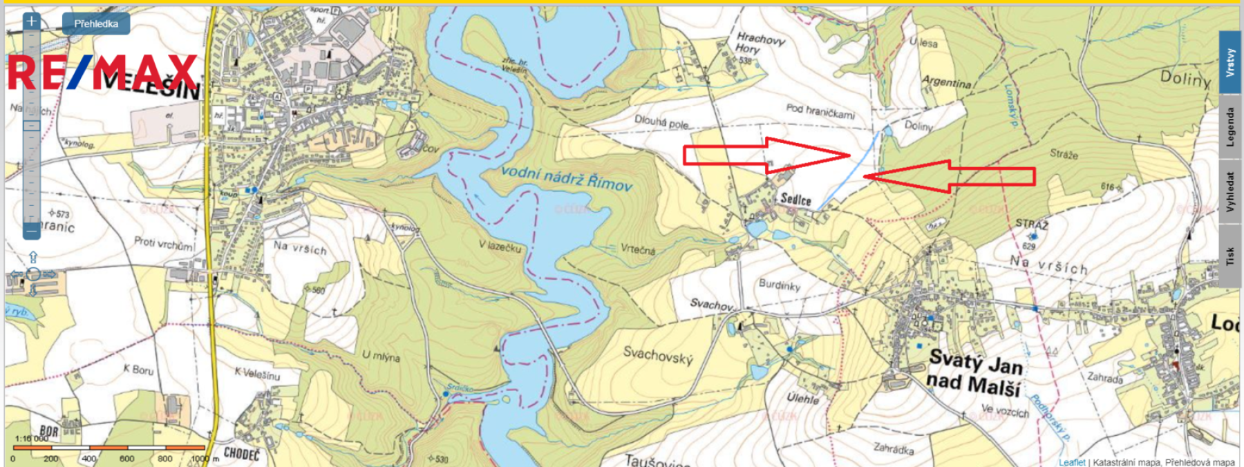 Pozemek o výměře 3406 m2, Sedlce okr. České Budějovice