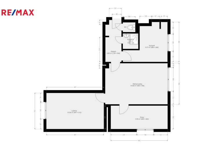 3+1/2x sklep 62,62 m² OV cihla původní stav východ jih západ Jabloňová sídliště Rozhledna